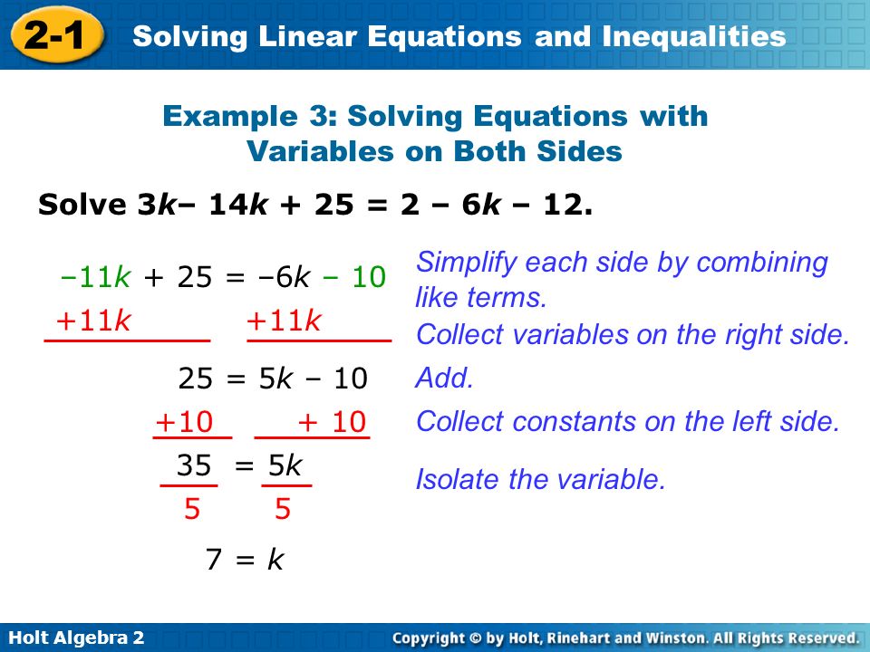 Solving Linear Equations And Inequalities Examples Talkchannels Holt Algebra Solving Linear Equations And Inequalities An Equation