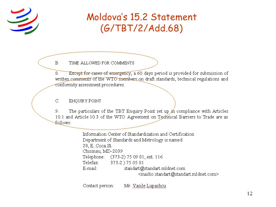 12 Moldova’s 15.2 Statement (G/TBT/2/Add.68)