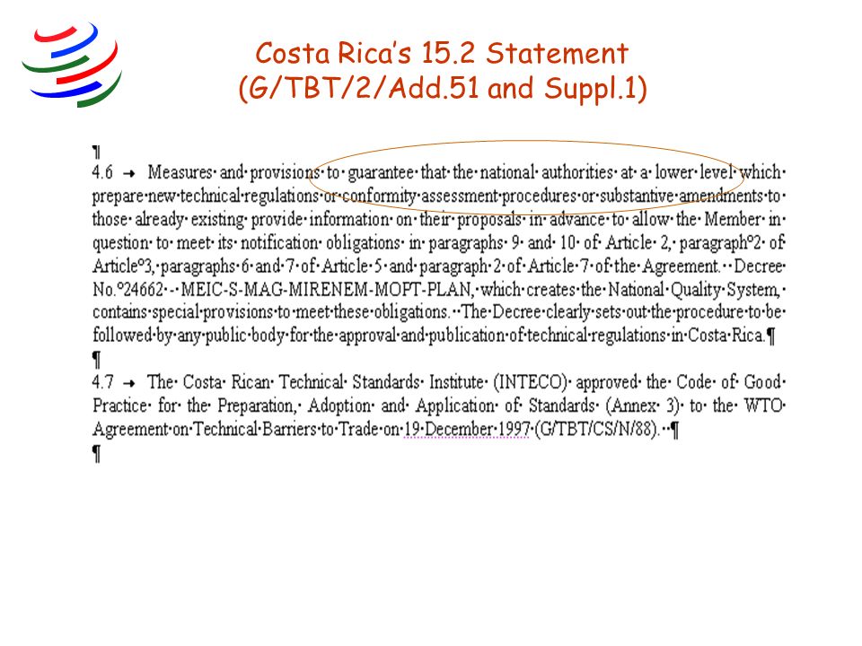 14 Costa Rica’s 15.2 Statement (G/TBT/2/Add.51 and Suppl.1)