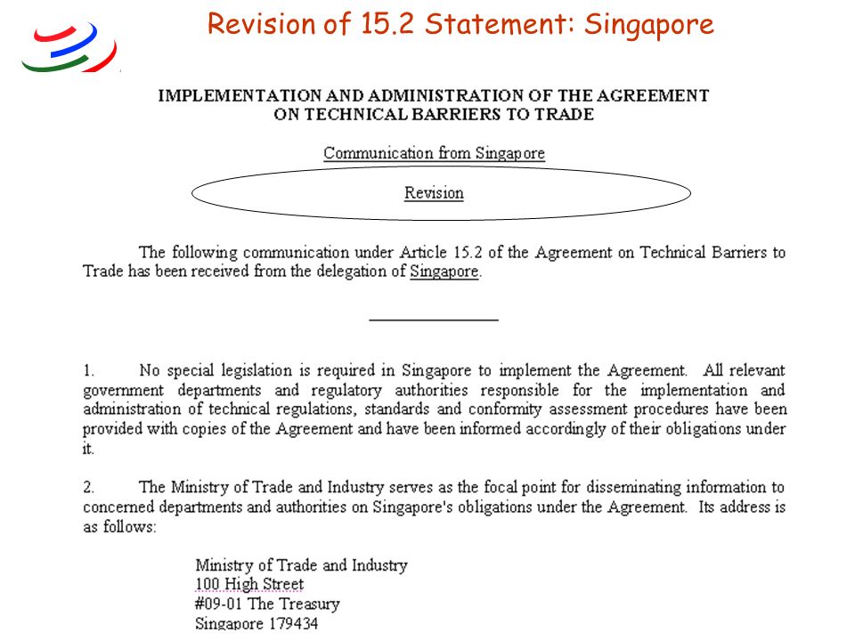16 Revision of 15.2 Statement: Singapore