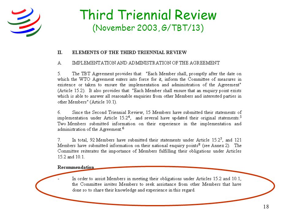 18 Third Triennial Review (November 2003, G/TBT/13)