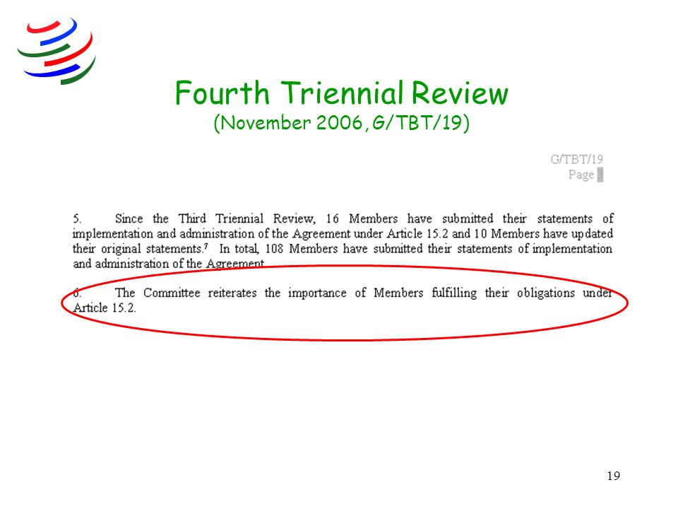 19 Fourth Triennial Review (November 2006, G/TBT/19)