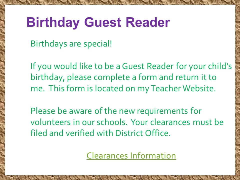Birthday Guest Reader Birthdays are special.