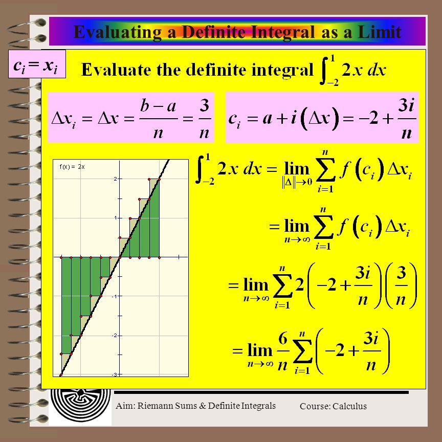 Aim: Riemann Sums & Definite Integrals Course: Calculus Evaluating a Definite Integral as a Limit c i = x i