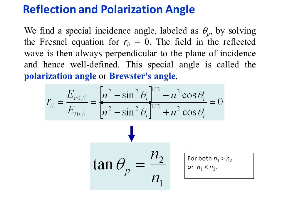 This Represents A Sinusoidal Wave Of Frequency Is We Find A Special Incidence Angle Labeled As P By Solving The Fresnel