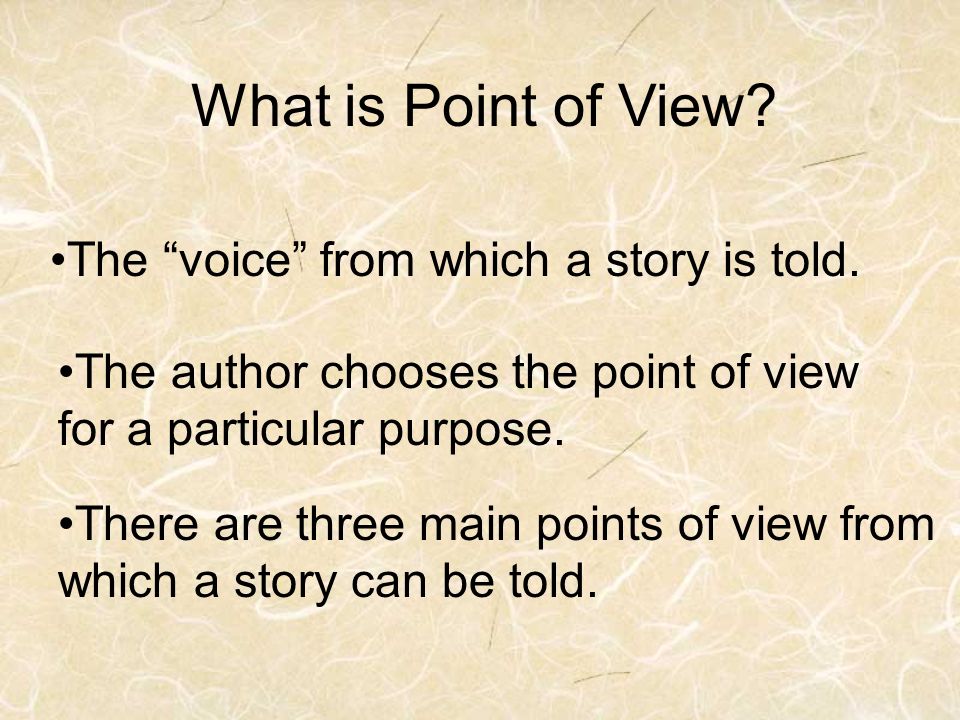 What is Point of View. The voice from which a story is told.