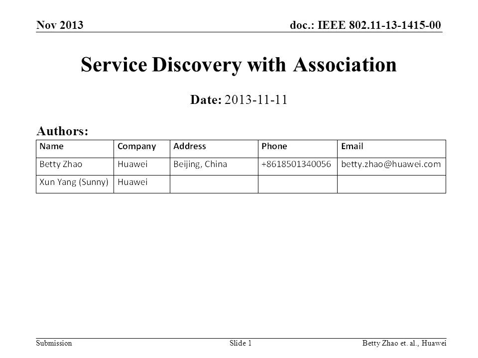 doc.: IEEE Submission Nov 2013 Betty Zhao et.