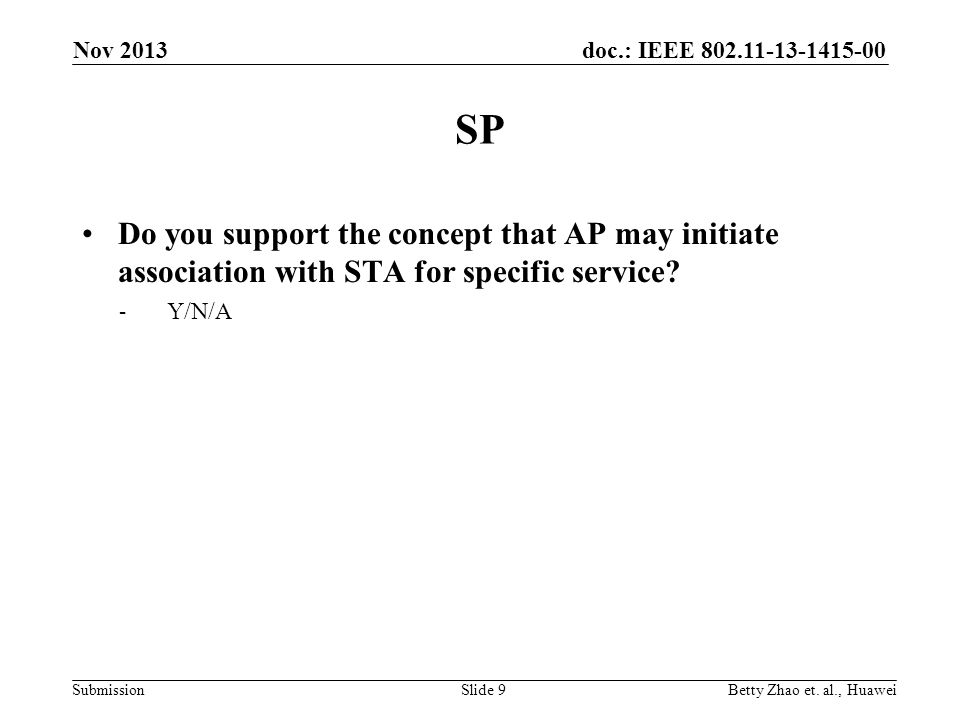 doc.: IEEE Submission SP Do you support the concept that AP may initiate association with STA for specific service.
