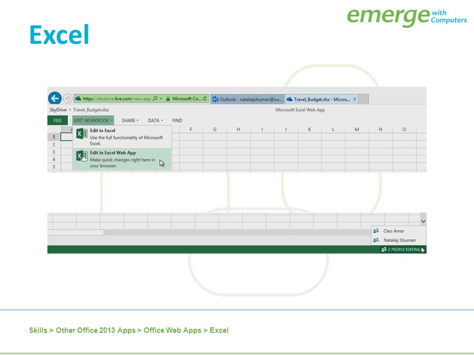 Skills > Other Office 2013 Apps > Office Web Apps > Excel Excel