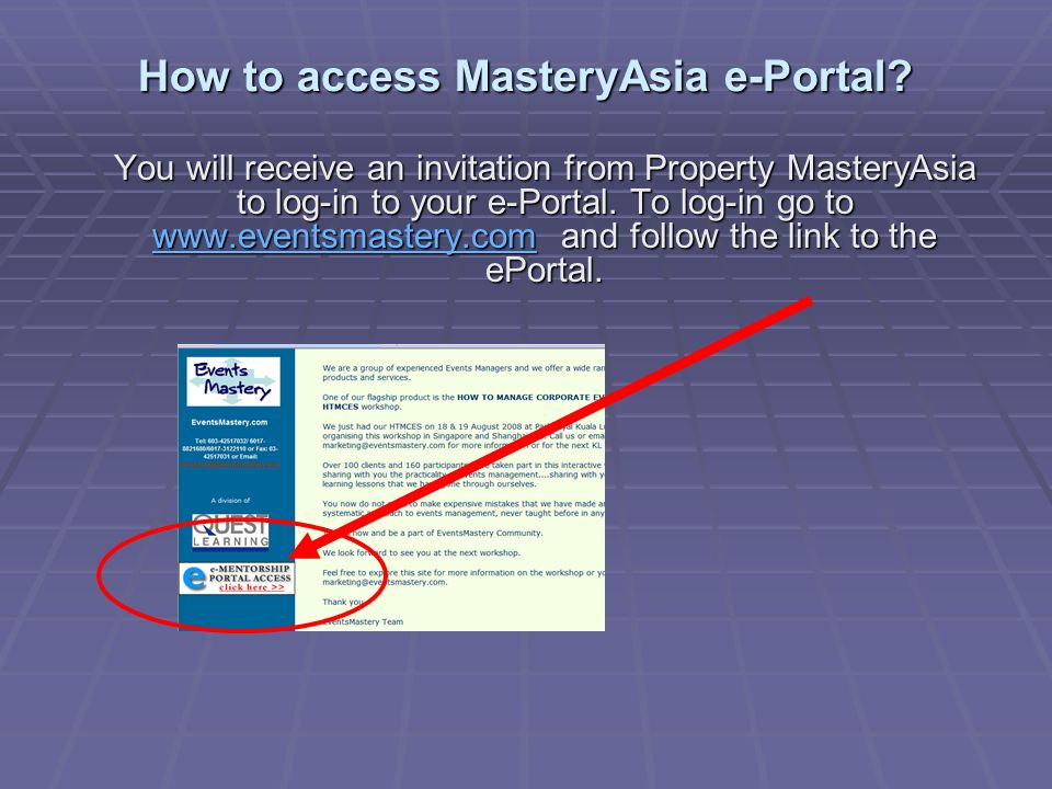 How to access MasteryAsia e-Portal.