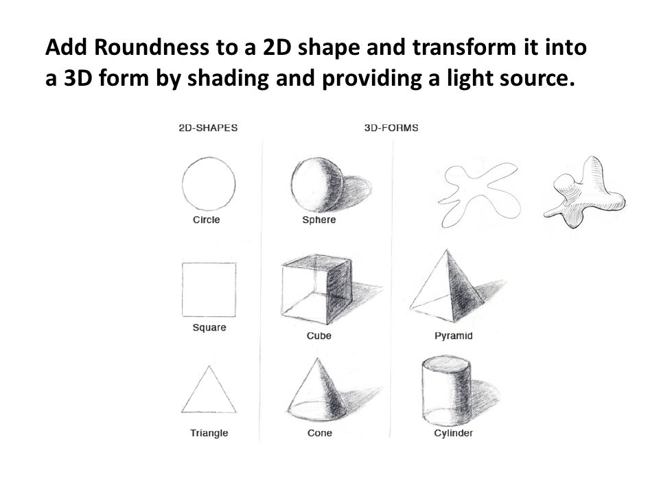 Add Roundness to a 2D shape and transform it into a 3D form by shading and providing a light source.