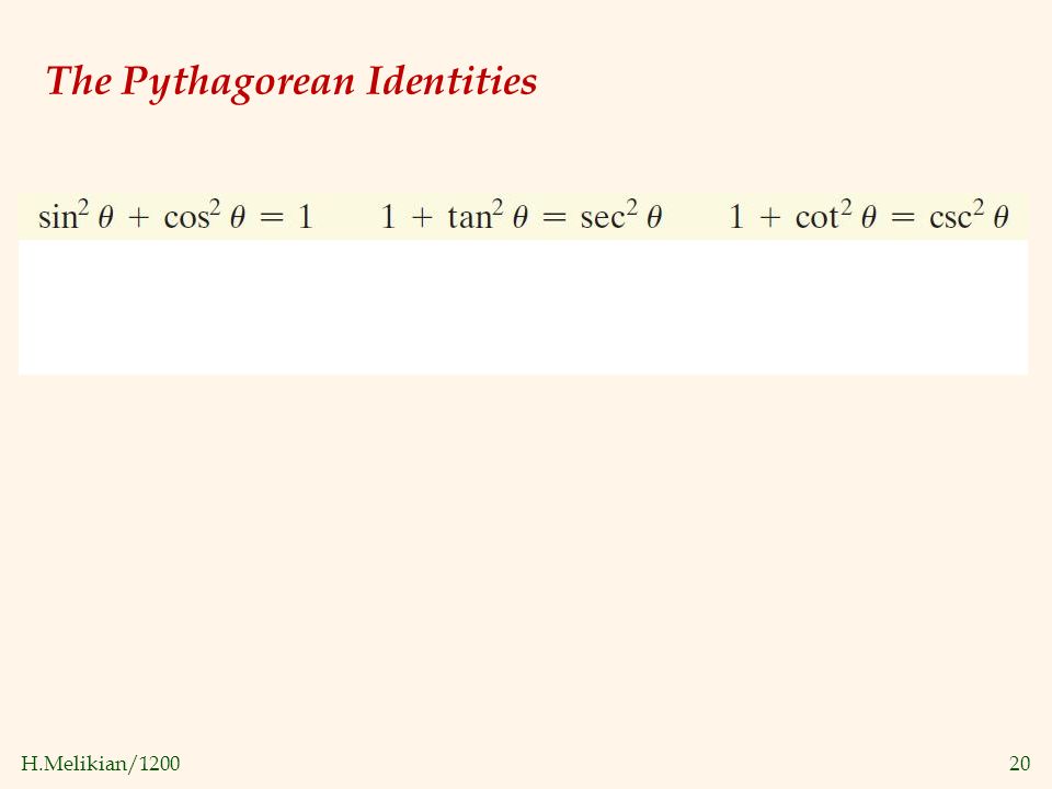 H.Melikian/ The Pythagorean Identities