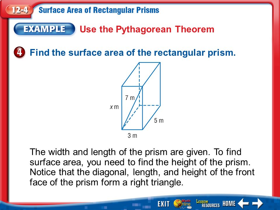 Example 4 Find the surface area of the rectangular prism.
