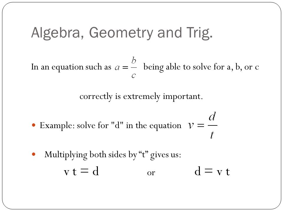 Algebra, Geometry and Trig.