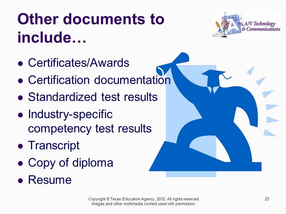 Other documents to include… Copyright © Texas Education Agency, 2012.
