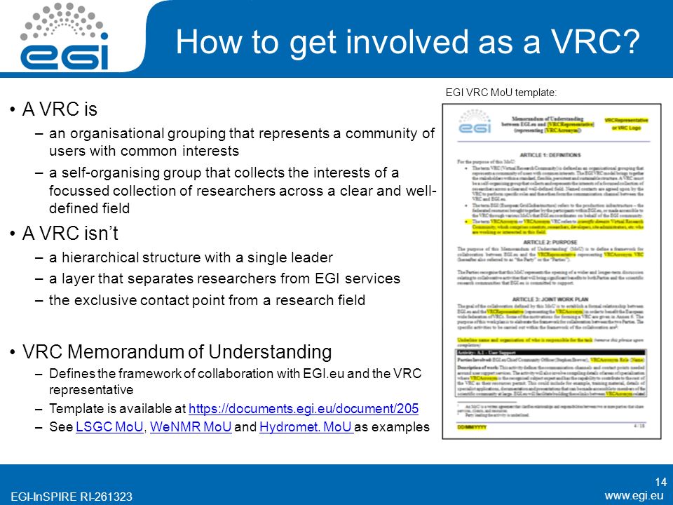 EGI-InSPIRE RI How to get involved as a VRC.
