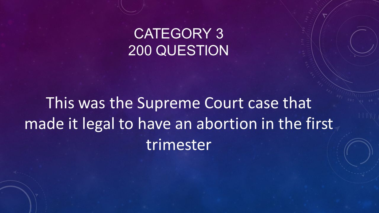 CATEGORY QUESTION This was the Supreme Court case that made it legal to have an abortion in the first trimester