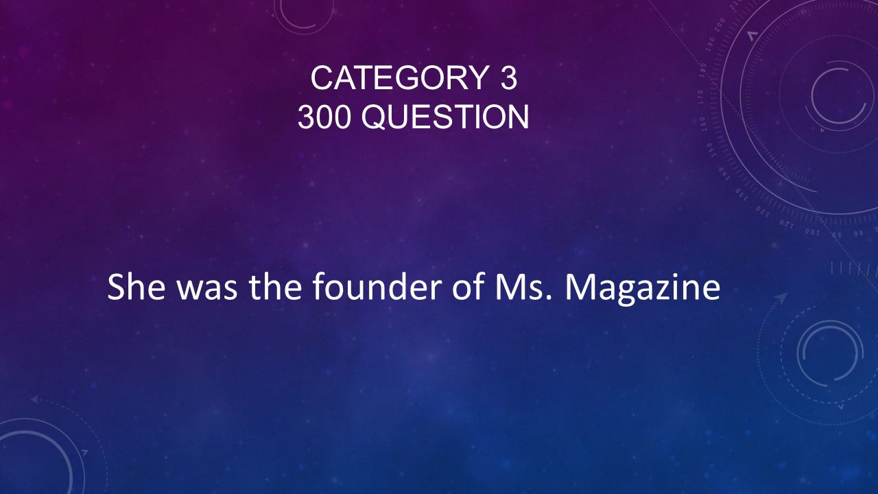 CATEGORY QUESTION She was the founder of Ms. Magazine