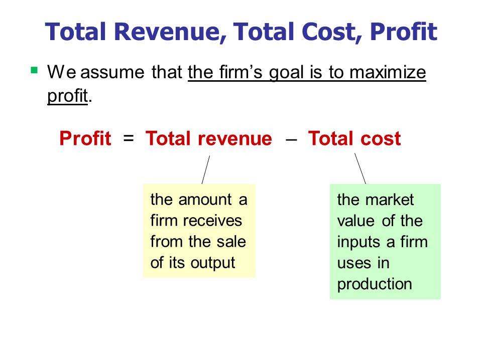 7 Production And Cost In The Firm How Do Economists Calculate Total Revenue Cost Profit We Assume That The Firm S Goal Is To