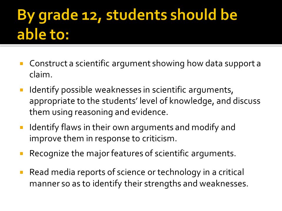  Construct a scientific argument showing how data support a claim.