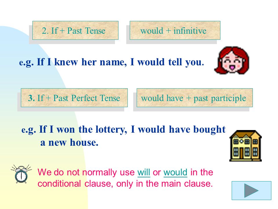 Conditional clause, main clause.