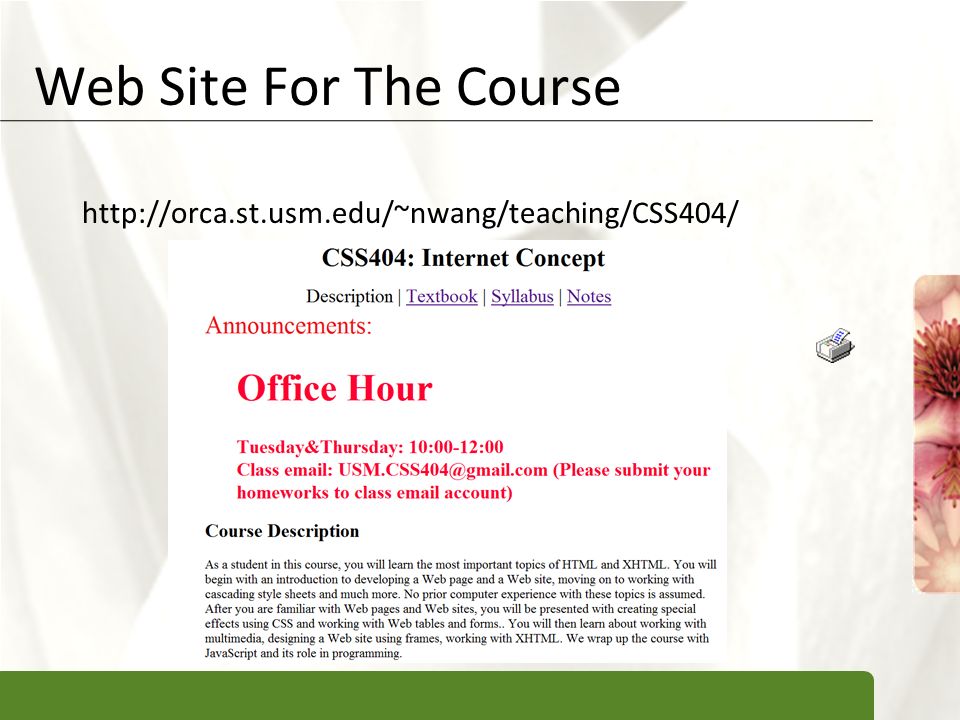 XP Web Site For The Course