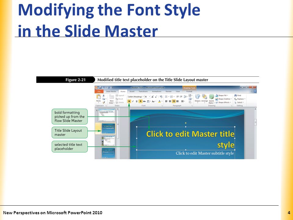 XP Modifying the Font Style in the Slide Master New Perspectives on Microsoft PowerPoint 20104