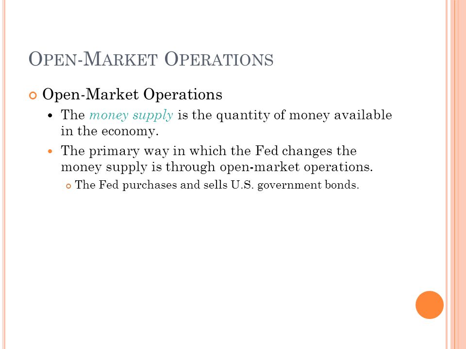 O PEN -M ARKET O PERATIONS Open-Market Operations The money supply is the quantity of money available in the economy.