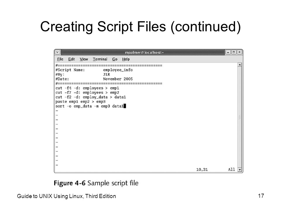 Guide to UNIX Using Linux, Third Edition 17 Creating Script Files (continued)