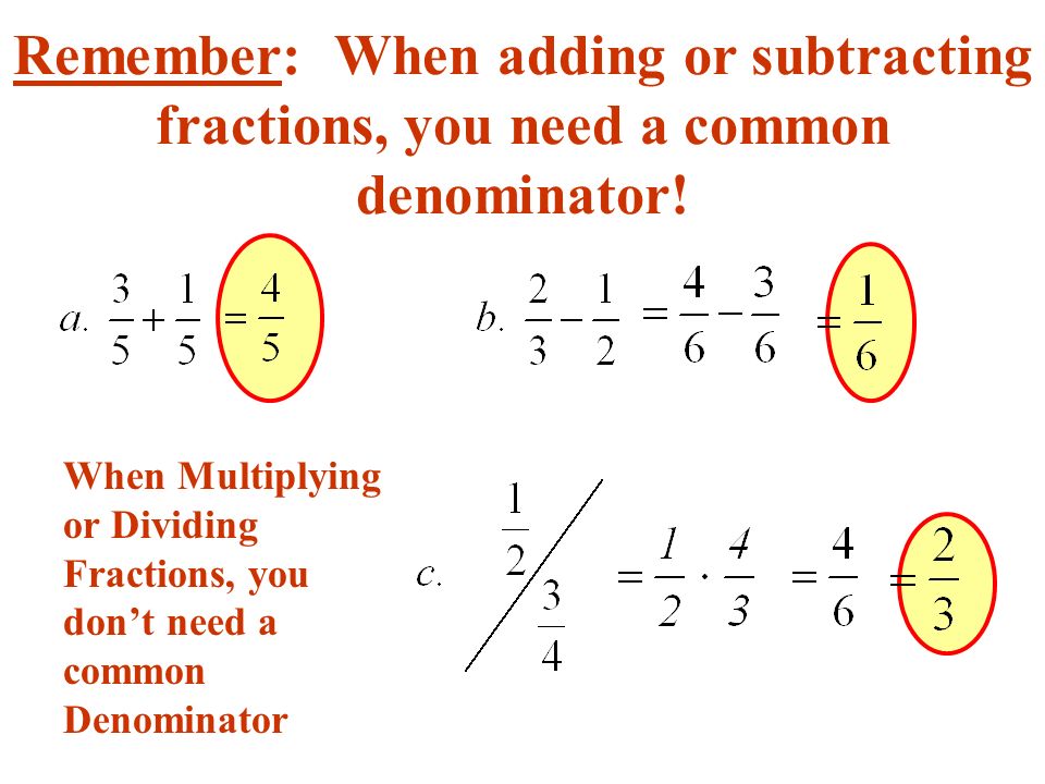 Remember: When adding or subtracting fractions, you need a common denominator.
