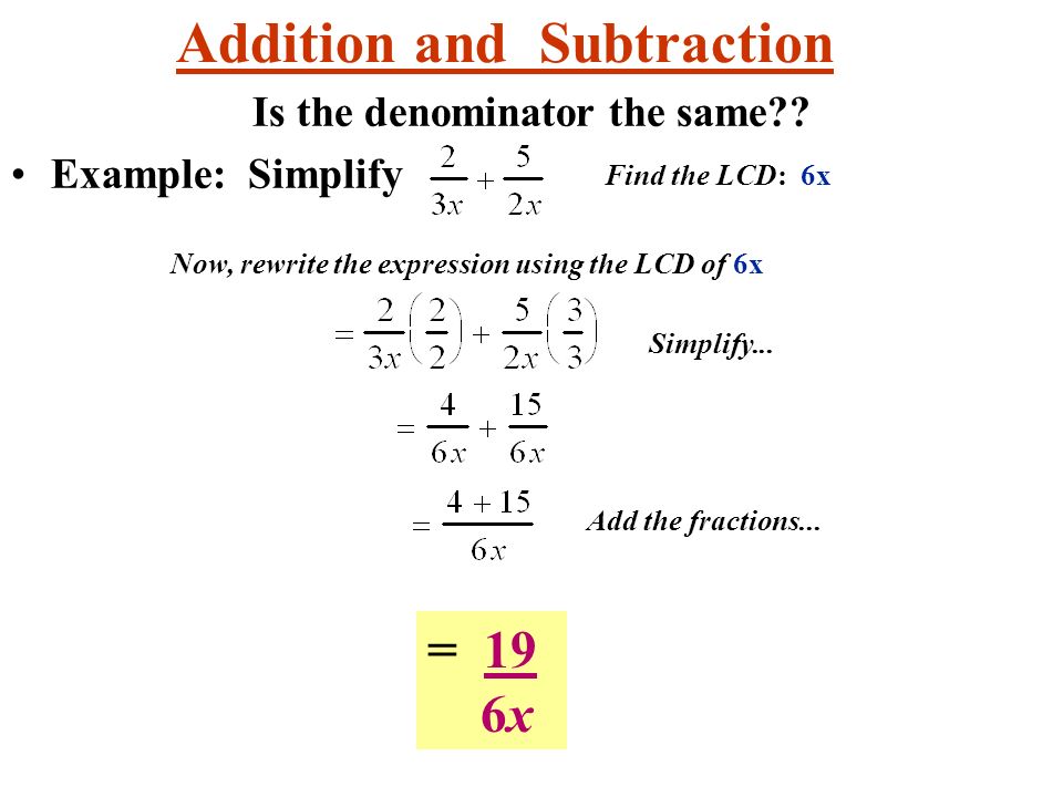 Addition and Subtraction Is the denominator the same .