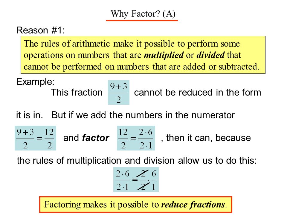 Factoring is expressing a sum as a product.