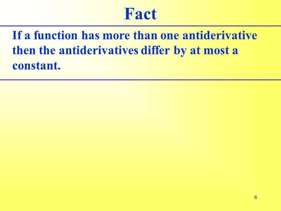 66 Fact If a function has more than one antiderivative then the antiderivatives differ by at most a constant.