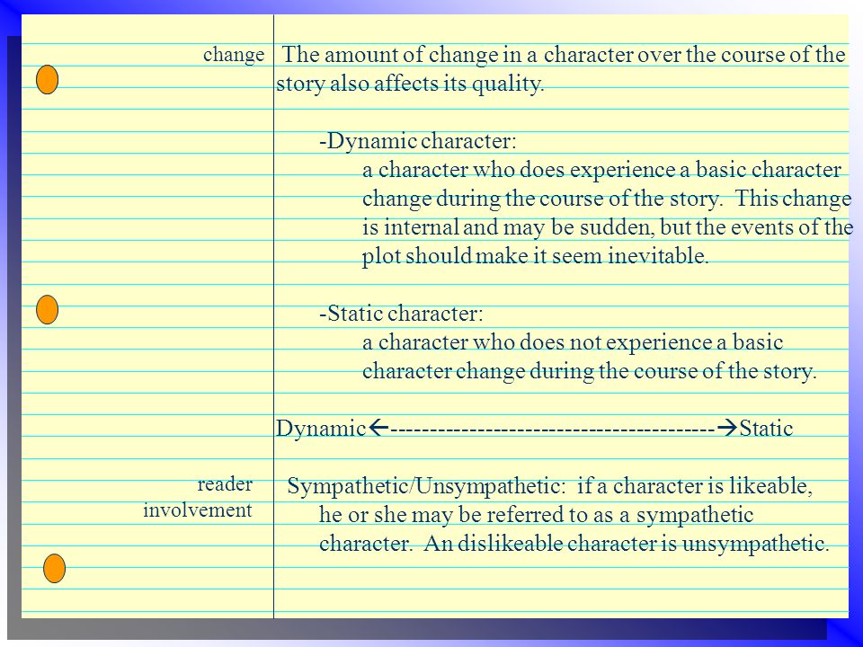 The amount of change in a character over the course of the story also affects its quality.