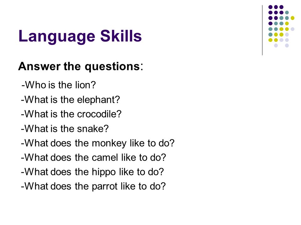 Language Skills Answer the questions : -Who is the lion.