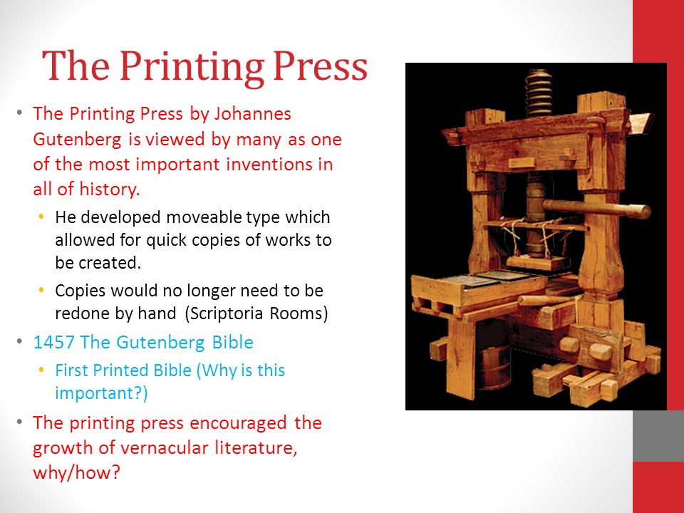 the history of the printing press by johannes gutenberg In this lesson, we will learn about johannes gutenberg, the inventor of the mechanical moving-type printing press we will explore his life and. the history of the printing press by johannes gutenberg In this lesson, we will learn about johannes gutenberg, the inventor of the mechanical moving-type printing press we will explore his life and.