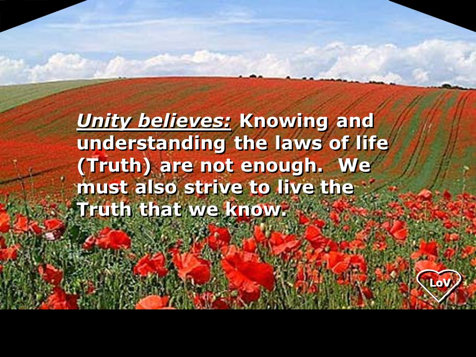 LoV Unity believes: Knowing and understanding the laws of life (Truth) are not enough.