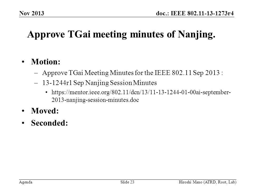 doc.: IEEE r4 Agenda Approve TGai meeting minutes of Nanjing.