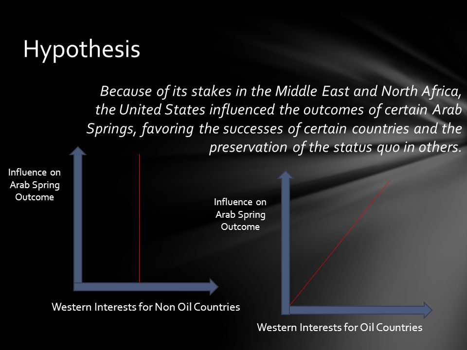 Because of its stakes in the Middle East and North Africa, the United States influenced the outcomes of certain Arab Springs, favoring the successes of certain countries and the preservation of the status quo in others.