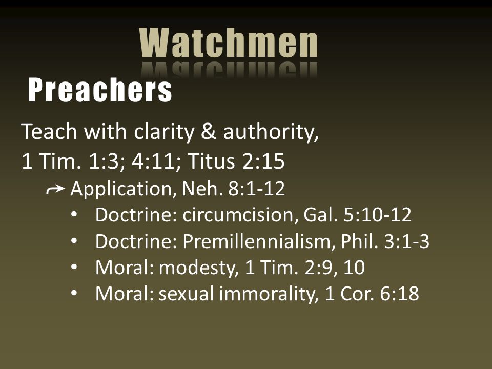 Teach with clarity & authority, 1 Tim. 1:3; 4:11; Titus 2:15 ➦ Application, Neh.