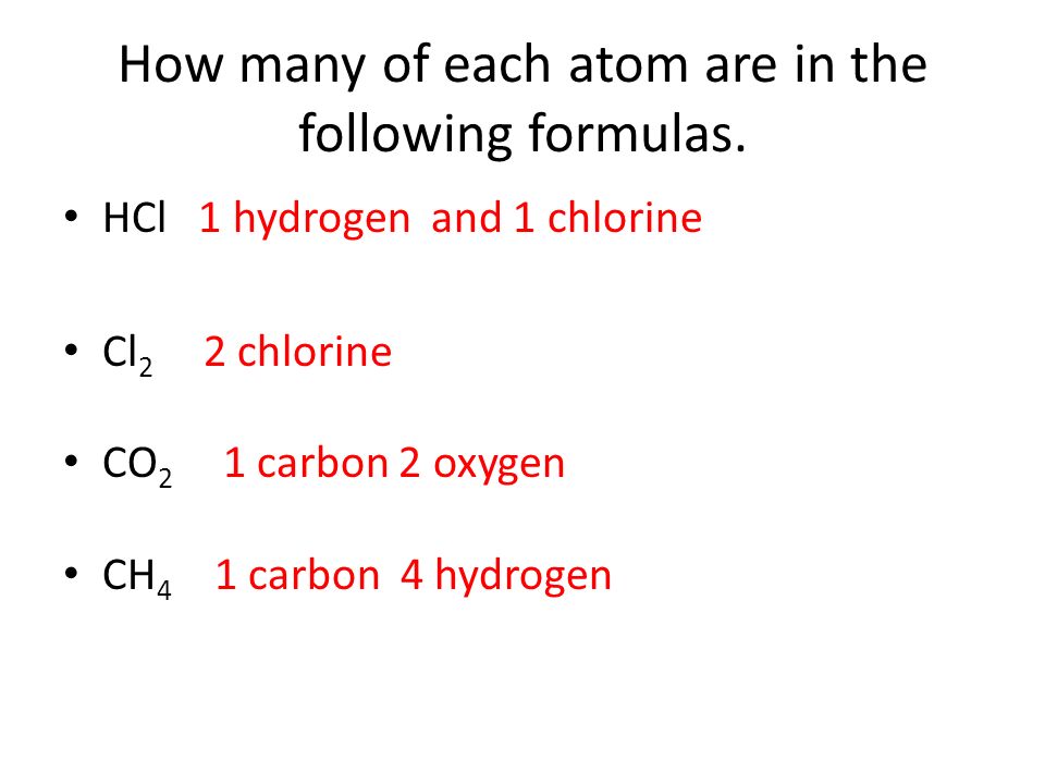 How many of each atom are in the following formulas.