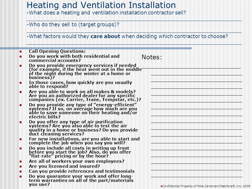 Heating and Ventilation Installation -What does a heating and ventilation installation contractor sell.