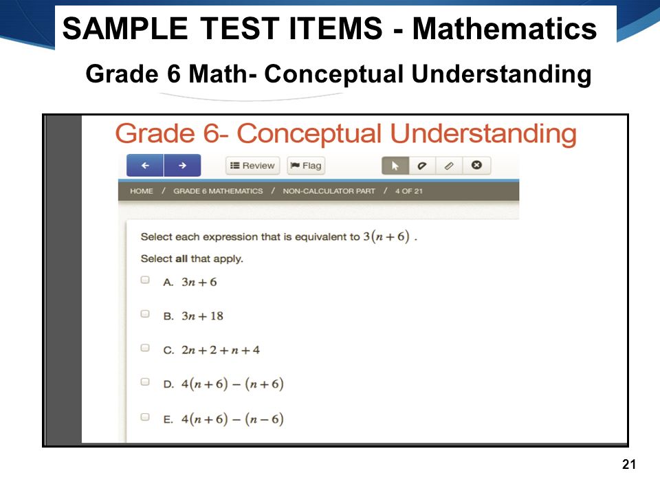 21 SAMPLE TEST ITEMS - Mathematics Grade 6 Math- Conceptual Understanding