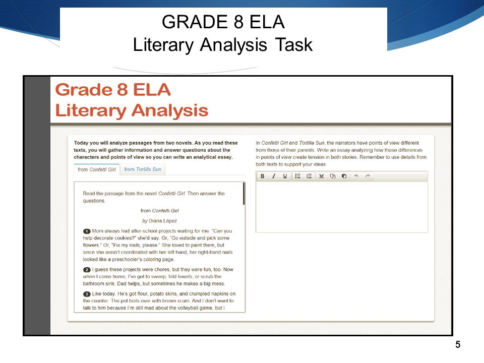 5 GRADE 8 ELA Literary Analysis Task