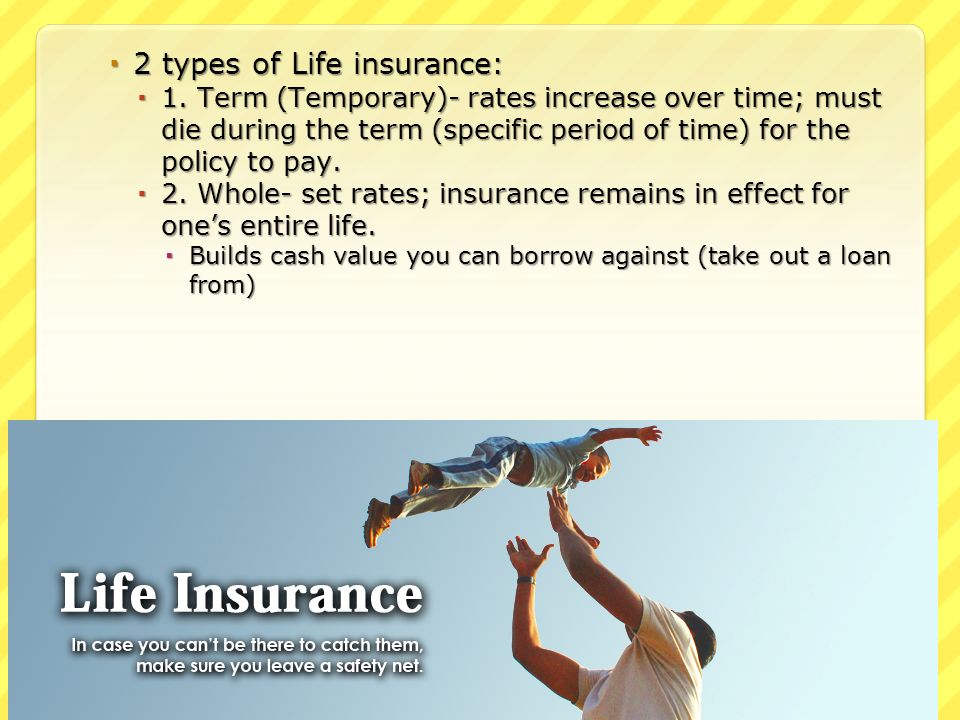  2 types of Life insurance:  1.