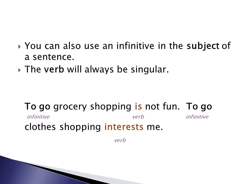  You can also use an infinitive in the subject of a sentence.