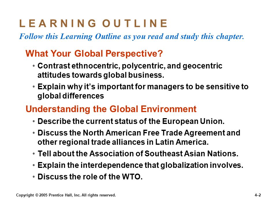 4–2 L E A R N I N G O U T L I N E Follow this Learning Outline as you read and study this chapter.