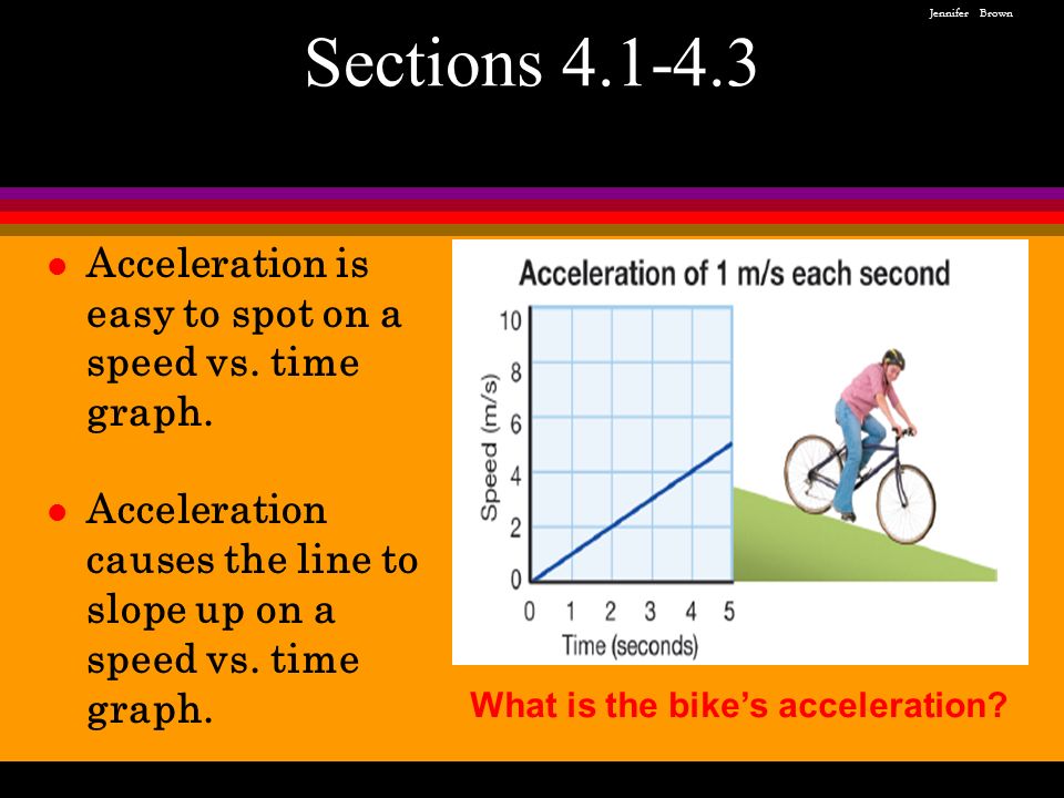 l Acceleration is easy to spot on a speed vs. time graph.