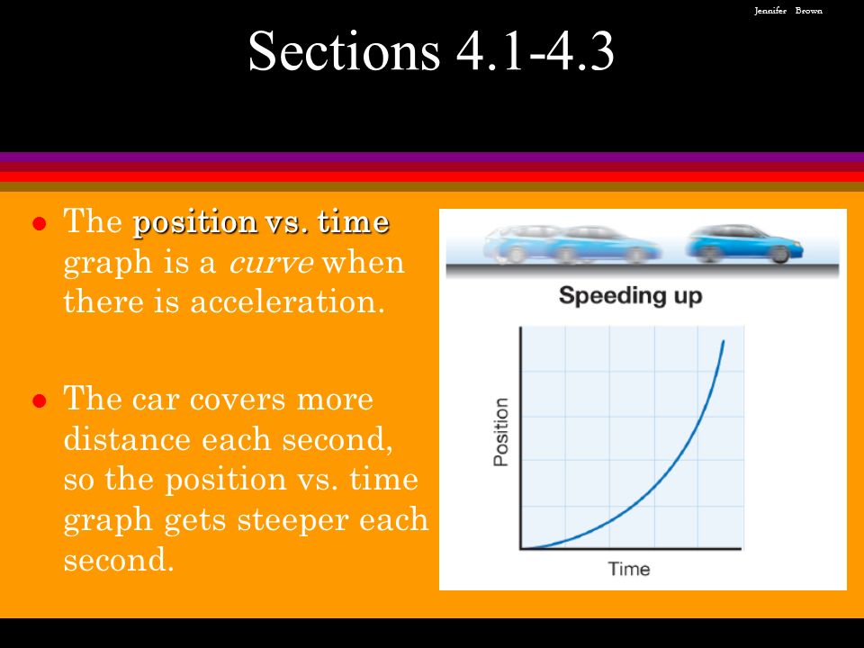 position vs. time l The position vs. time graph is a curve when there is acceleration.