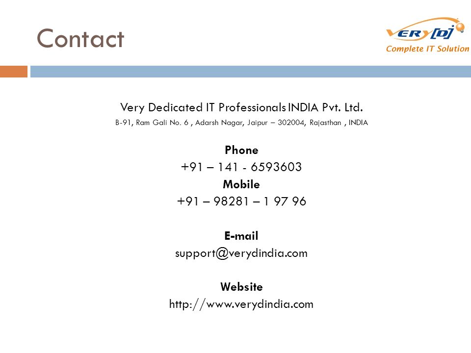 Contact Very Dedicated IT Professionals INDIA Pvt.